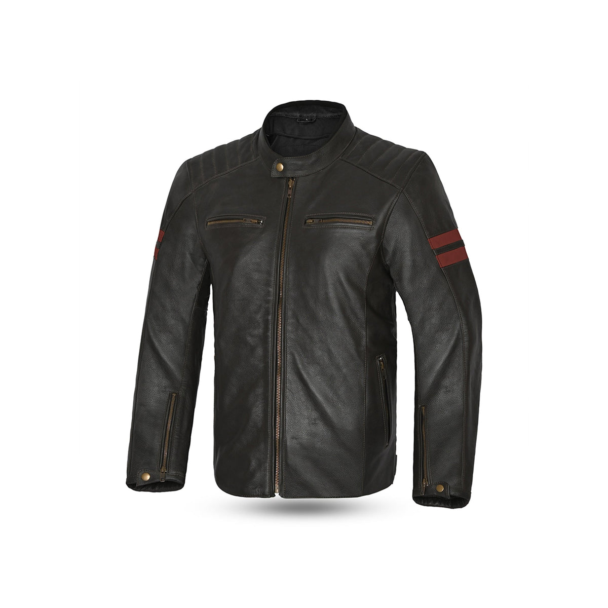 BELA - CHAQUETA PIEL STARK MARRÓN OSCURO/ROJO - SECURTEX MOTOR S.L (t/a MaximoMoto)