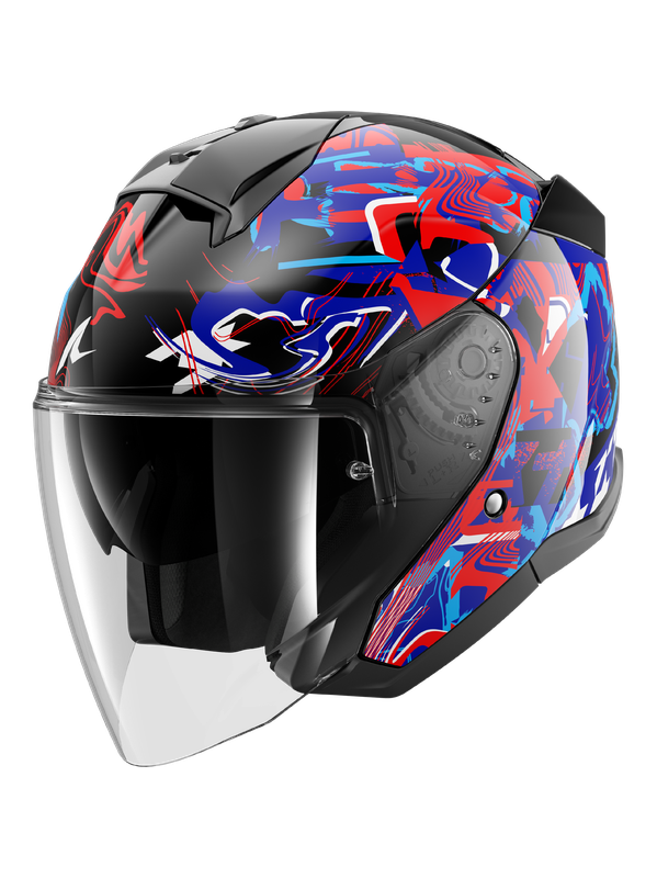 SHARK SKWAL JET PRANZ URBANO TURISMO CASCO NEGRO AZUL ROJO