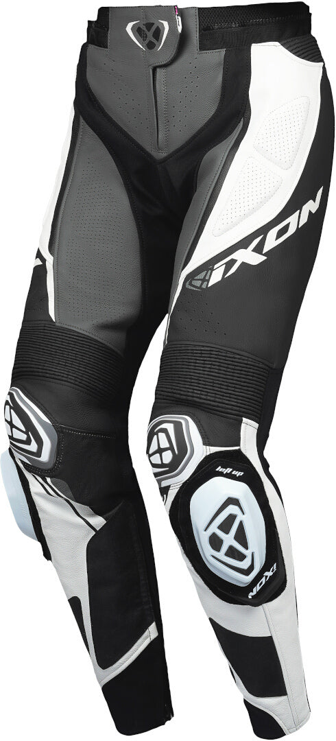 IXON VORTEX 3 PT L DAMAS MOTO PANTALONES CUERO NEGRO GRIS BLANCO 