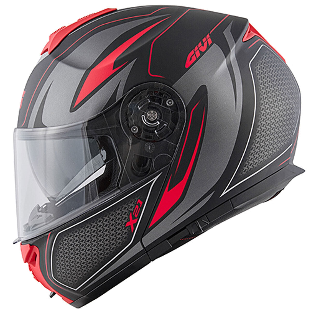 Casco de moto modular Givi X21 Challenger plata mate negro rojo abatible