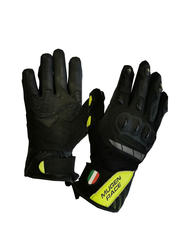 MUGENRACE Mia Cortos Moto Guantes Negro Amarillo Flúor