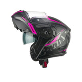 CGM 569G C-MAX CITY Moto Casco Modular Negro Fluorescente Mate Fucsia