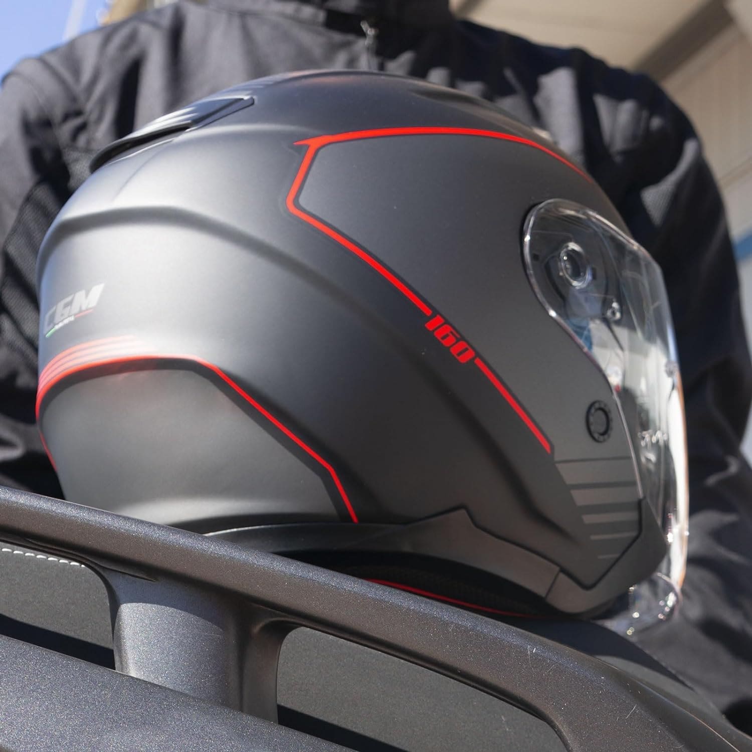 CGM 160G JAD RIDE Moto Jet Casco Negro Rojo Mate