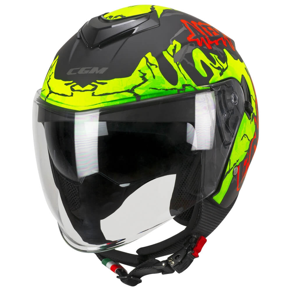 CGM 126X IPER ALERT CASCO JET NERO GIALLO FLUO OPACO - CASCO