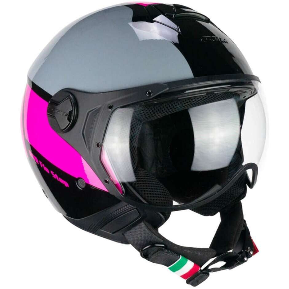 CGM 167R FLO STEP JET CASCO MOTO GRIGIO FUCSIA SAGOMATA - CASCO