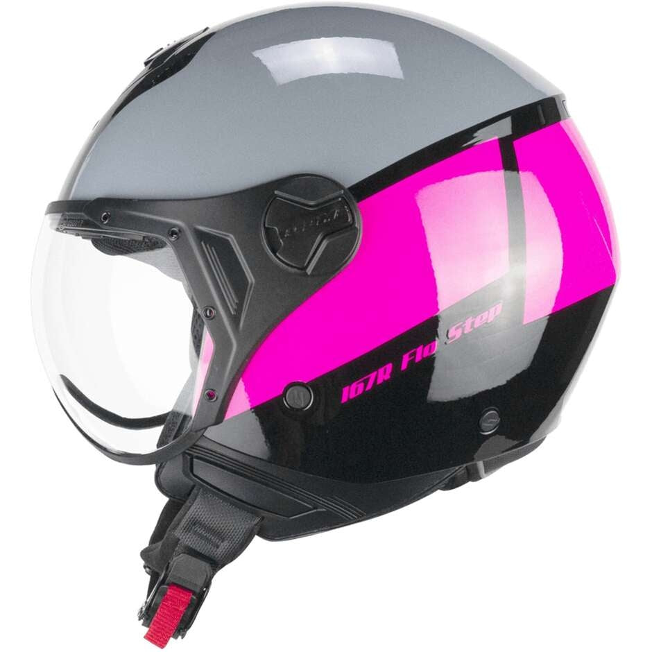 CGM 167R FLO STEP JET CASCO MOTO GRIGIO FUCSIA SAGOMATA - CASCO