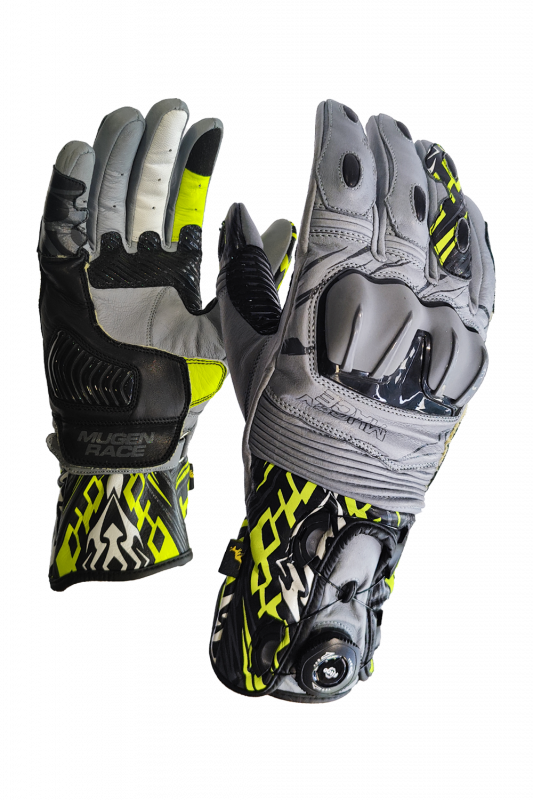 MUGENRACE KANGAROO Deportivos Moto Guantes Gris Amarillo Fluo