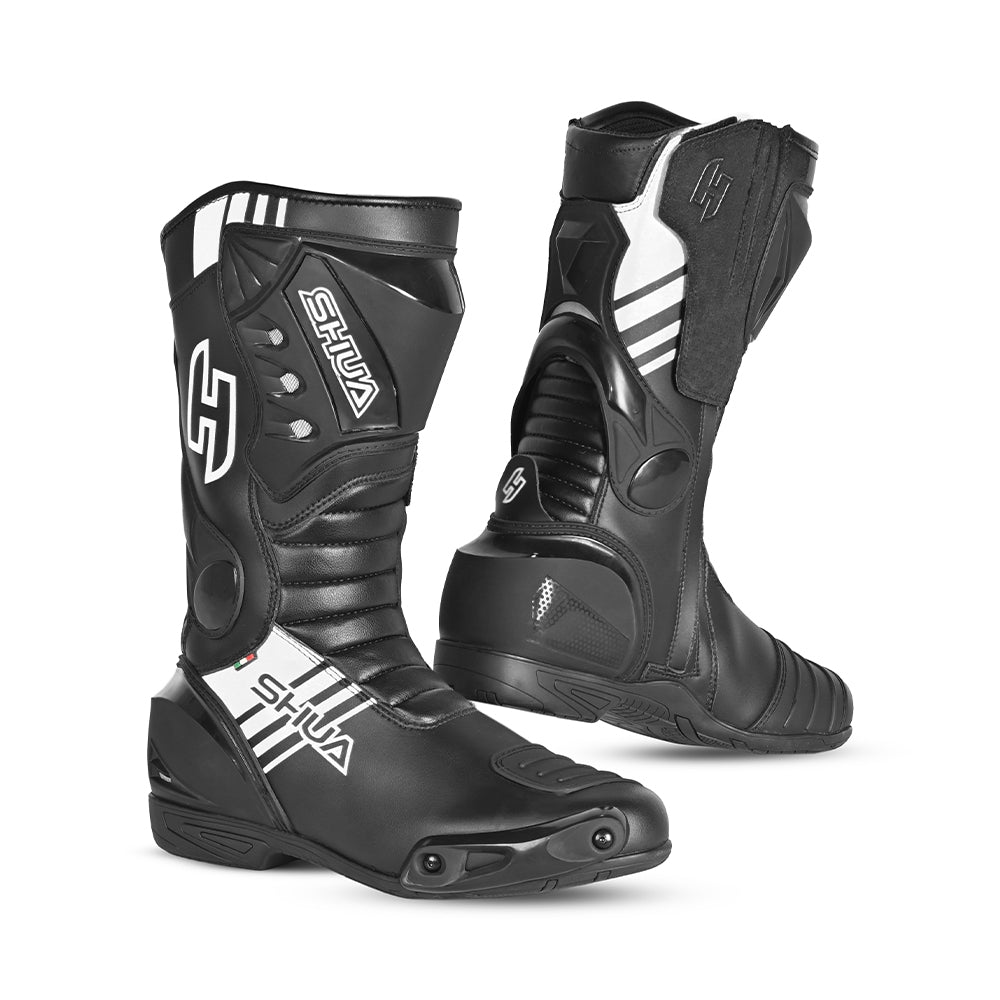 SHUA - BOTAS PIEL SUPER TECH NEGRO/BLANCO-Maximo Moto