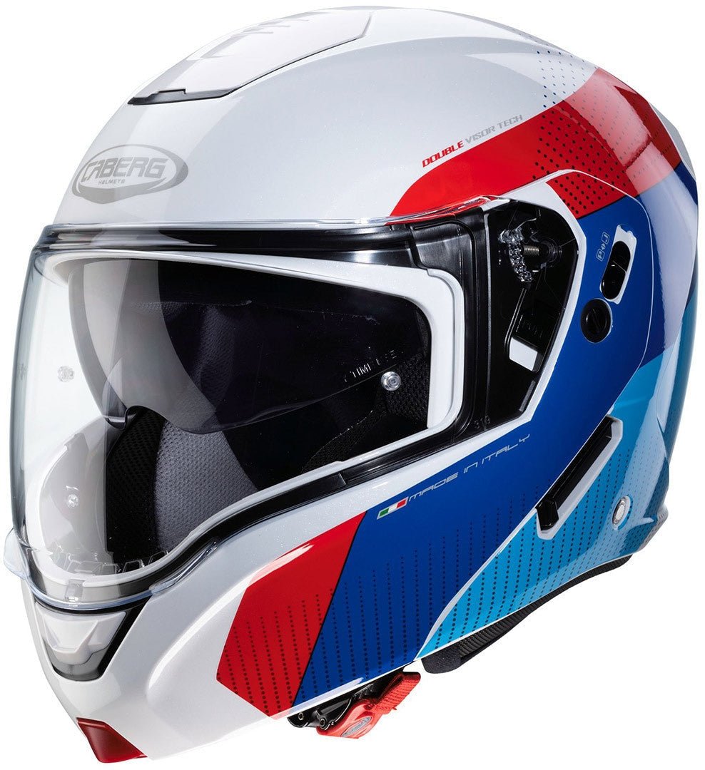 Casco de moto Caberg Horus Tribute blanco rojo azul on road flip front