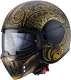 Casco moto scooter Caberg Ghost maori negro mate dorado open face on road
