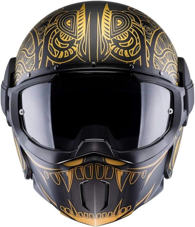 CABERG-CASCO GHOST MAORI MATT BLACK/GOLD - SECURTEX MOTOR S.L (t/a MaximoMoto)