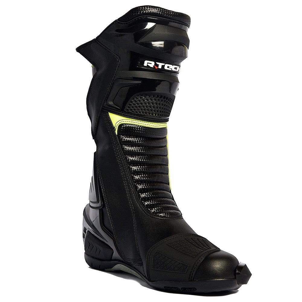 R-TECH - Botas Piel Road Racer WP Negro/Amarillo Fluor
