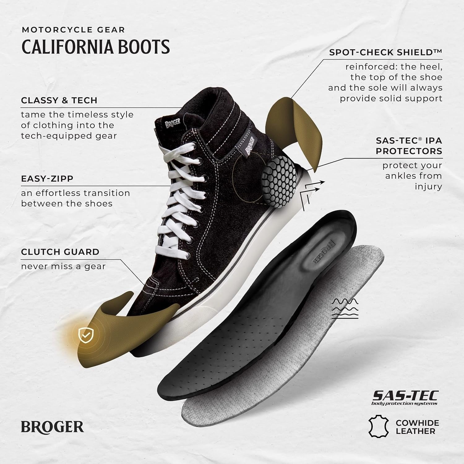 BROGER - BOTAS PIEL CALIFORNIA BLACK/WHITE - SECURTEX MOTOR S.L (t/a MaximoMoto)