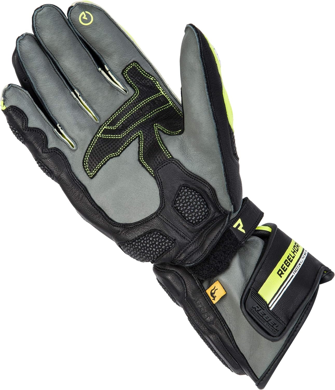 REBEL HORN - GUANTES PIEL ST LONG NEGRO/GRIS/VERDE FLOR - SECURTEX MOTOR S.L (t/a MaximoMoto)