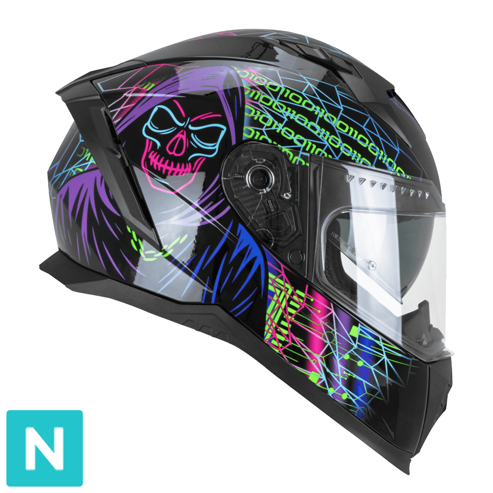 CGM 311T BLAST TECH CASCO DE MOTO INTEGRALES NEGRO MORADO VERDE FLUOR