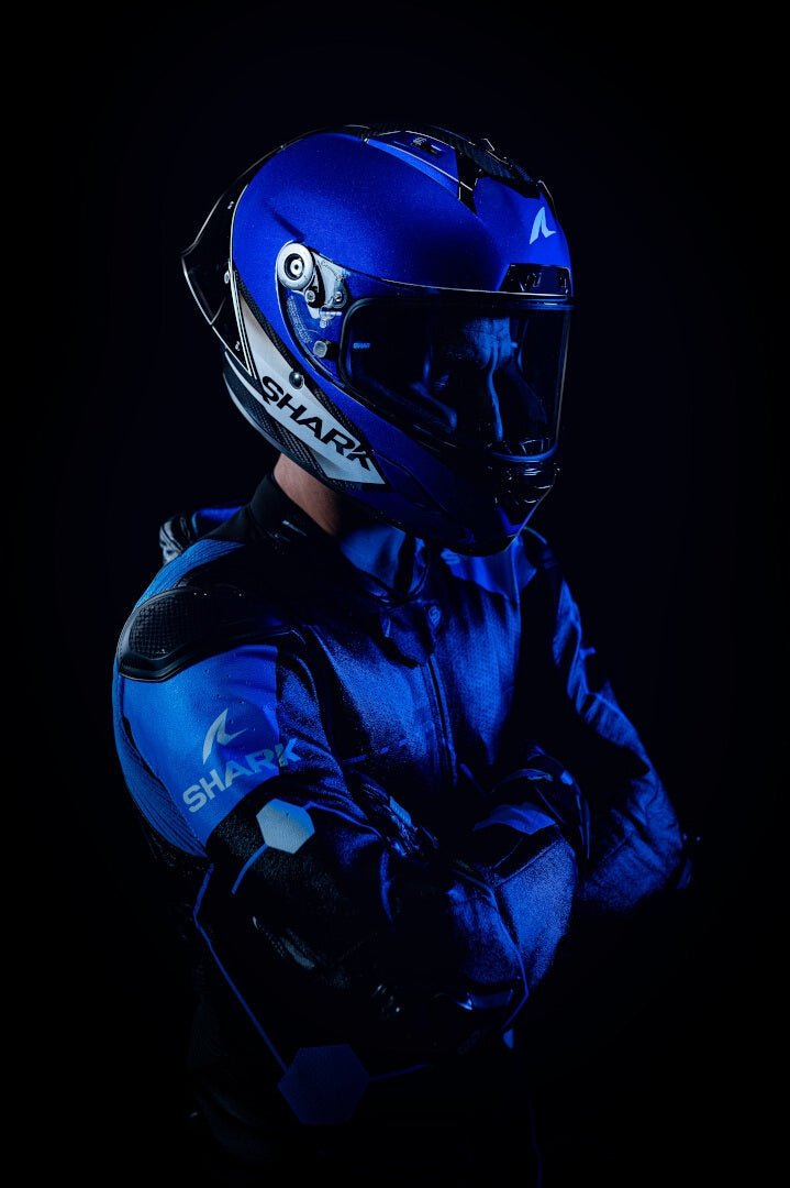 SHARK - AERON-GP BLANK SP Carbon Blue Anthracite - SECURTEX MOTOR S.L (t/a MaximoMoto)