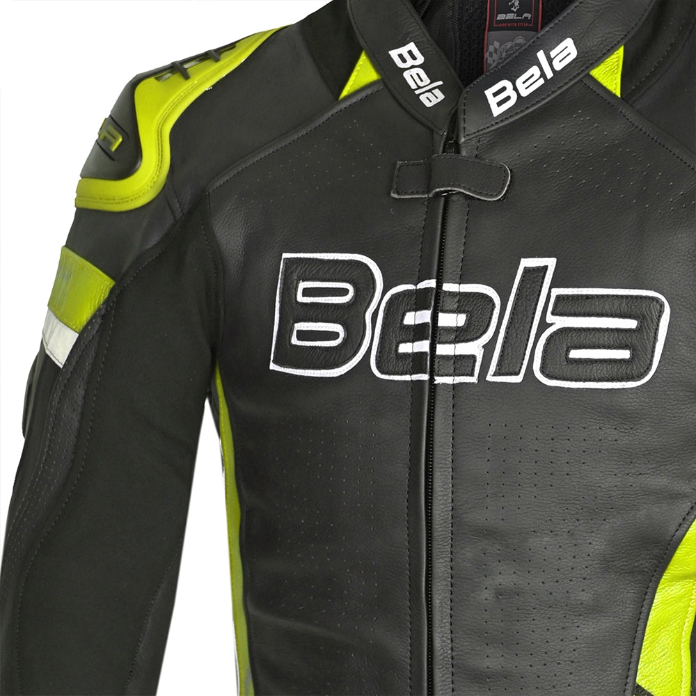 BELA - Chaqueta Piel Rocket man Negro/Amarillo Fluor - SECURTEX MOTOR S.L (t/a MaximoMoto)