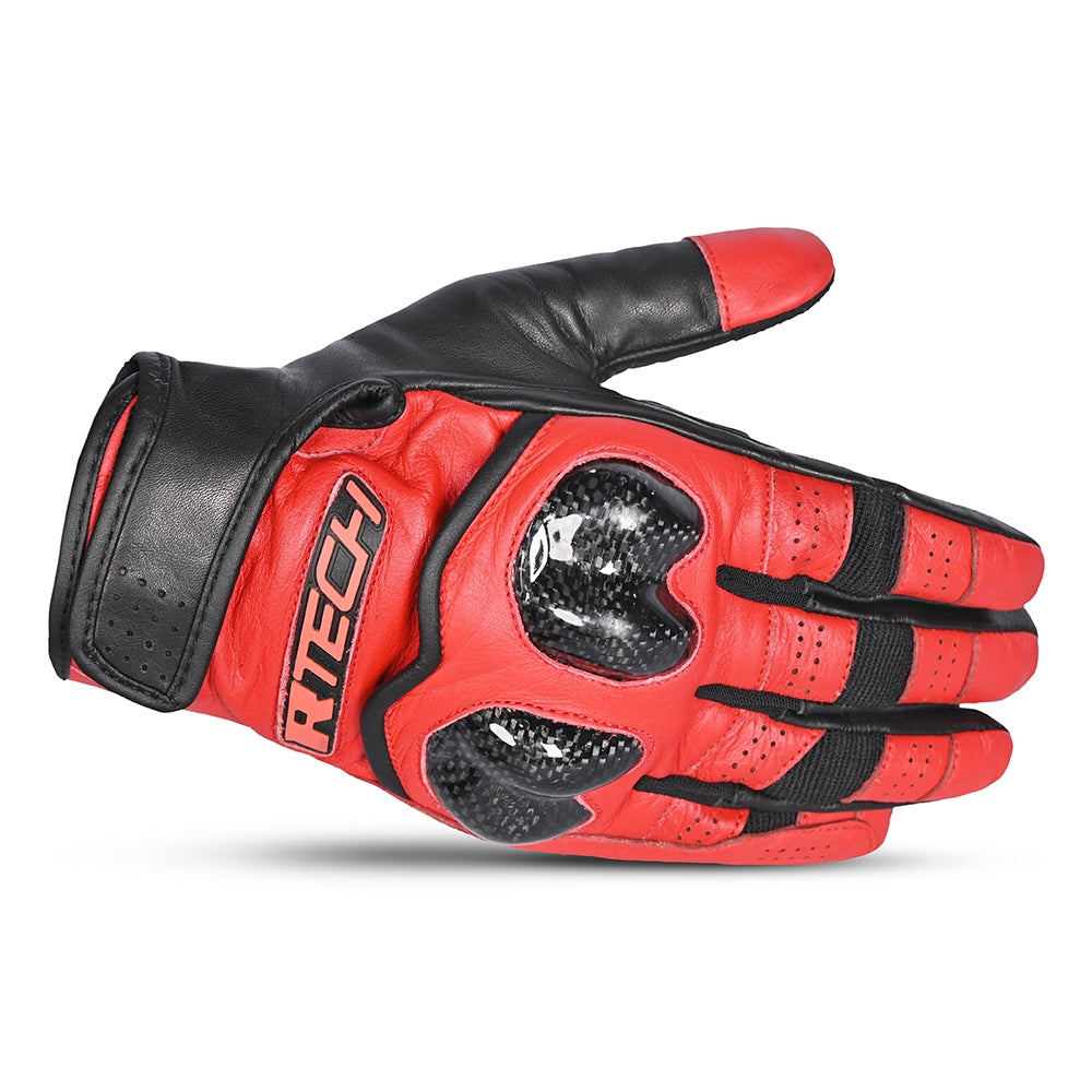 R-TECH - Guante Piel Falcon Summer Negro/Rojo - SECURTEX MOTOR S.L (t/a MaximoMoto)