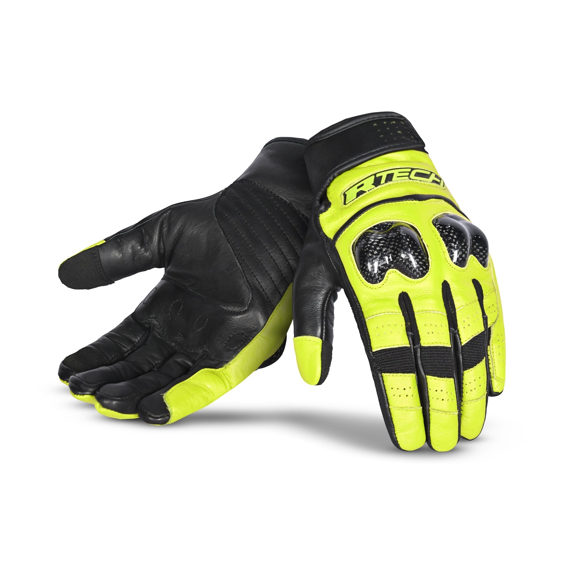 R-TECH - Guante Piel Falcon Summer Negro/Amarillo Fluor - SECURTEX MOTOR S.L (t/a MaximoMoto)
