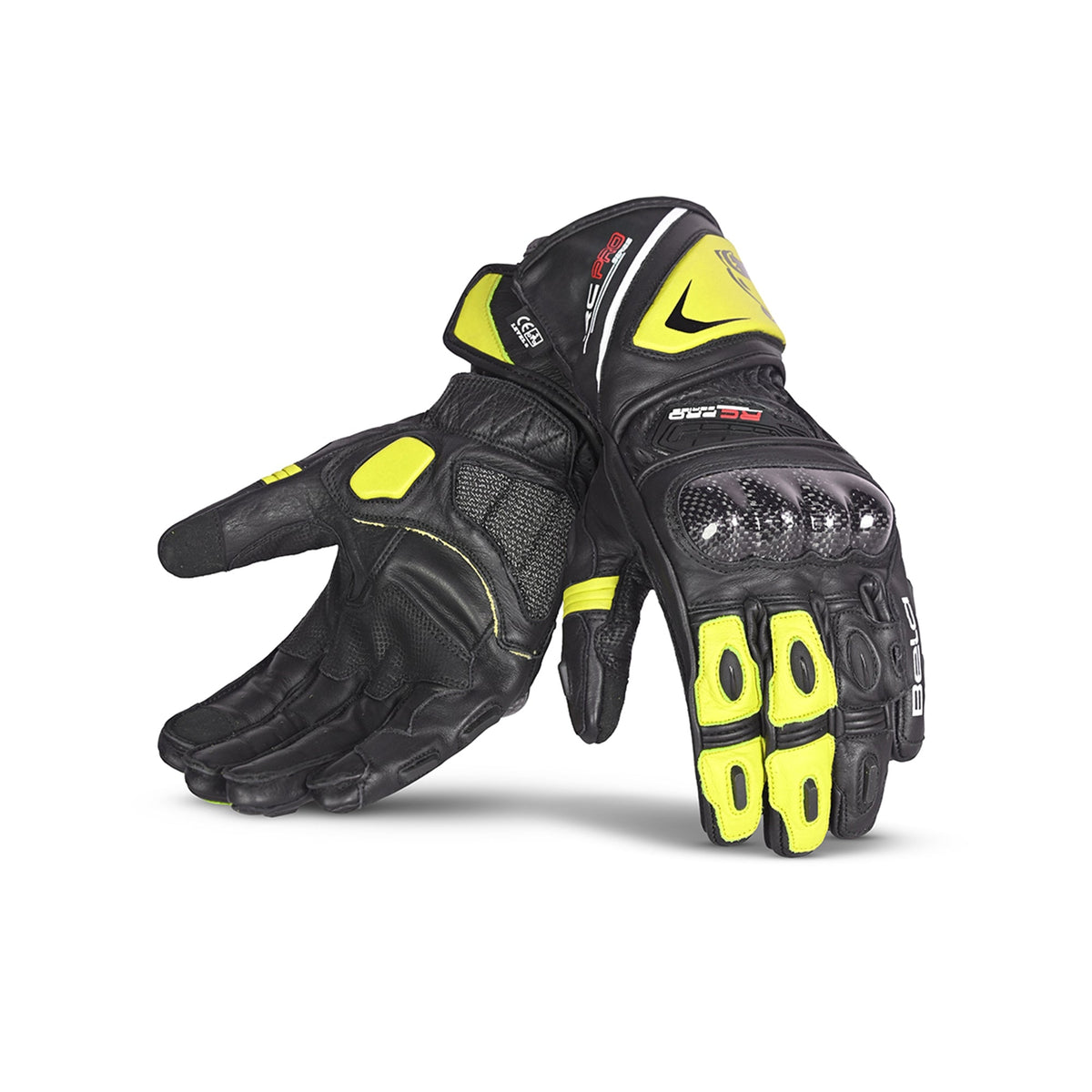 BELA - Guante Piel Rocket Long Negro/Amarillo Fluor - SECURTEX MOTOR S.L (t/a MaximoMoto)