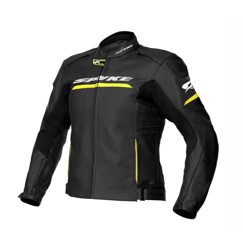 SPYKE IMOLA EVO 2.0 LEATHER JACKET BLACK FLUOYELLOW