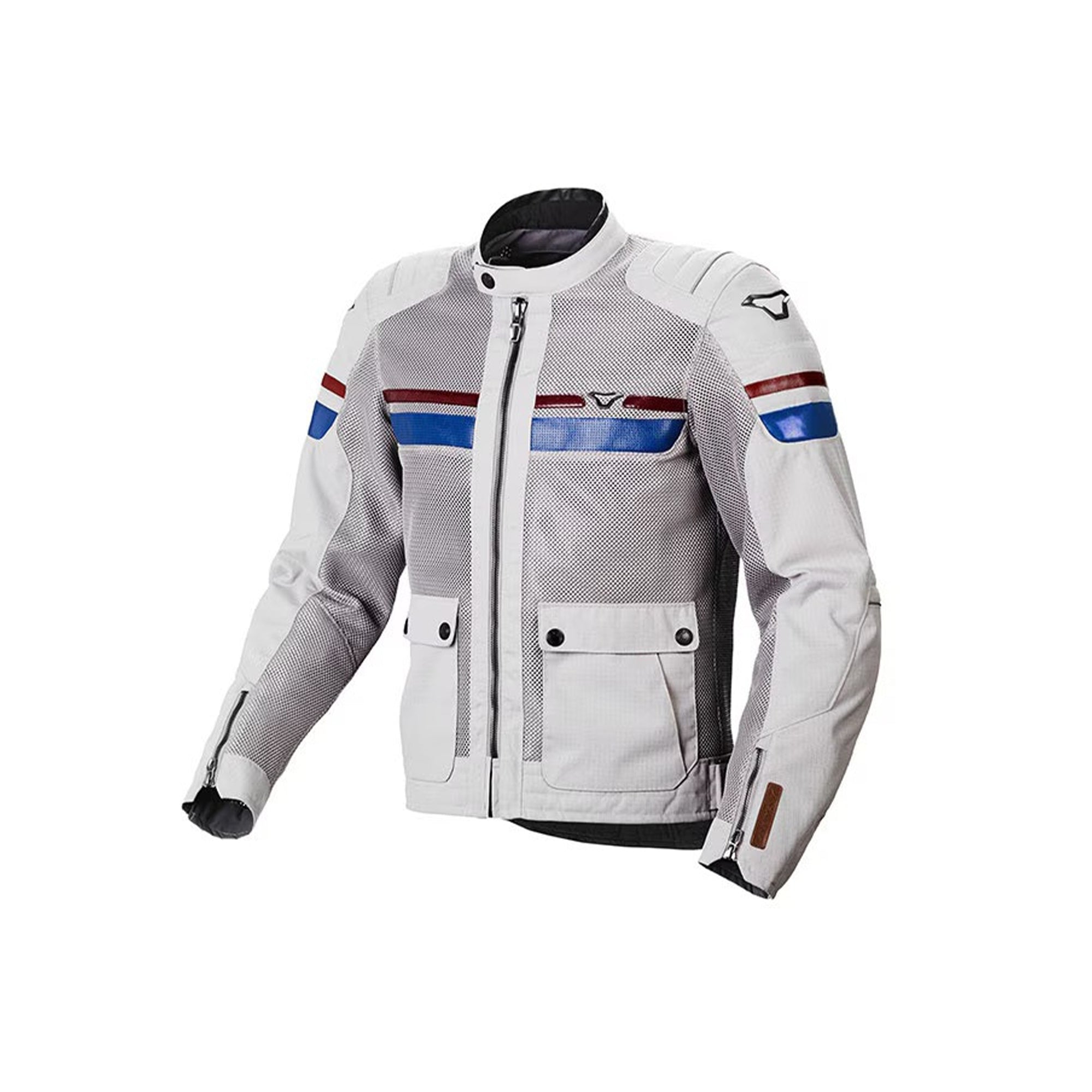 MACNA Fluent Moto Hombre Textil Chaqueta Gris Claro Azul Rojo - CHAQUETA