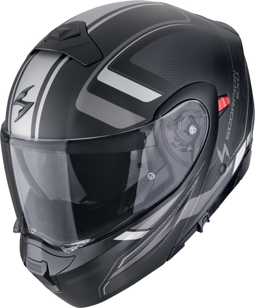 SCORPION EXO-930 EVO ARDENS CASCO MODULAR NEGRO MATE PLATA