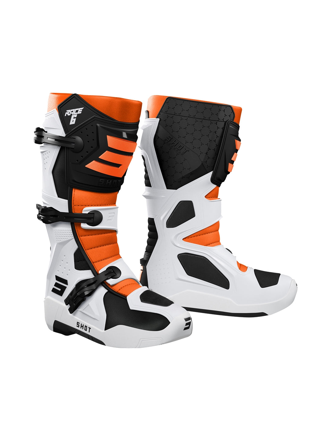 SHOT RACE 6 BOTAS DE MOTOCROSS BLACK_WHITE_ORANGE - BOTAS