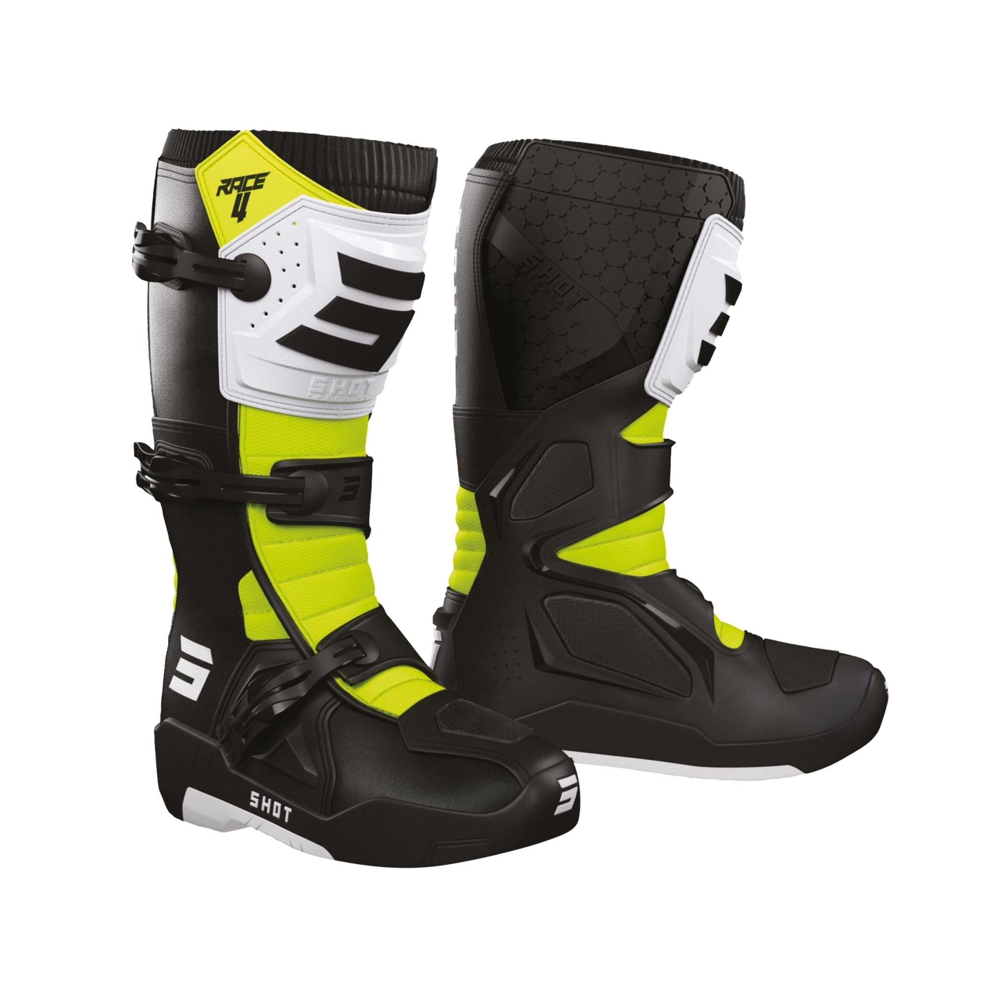 SHOT RACE 4 BOTAS DE MOTOCROSS BLACK_WHITE_NEON_YELLOW - 39 - BOTAS
