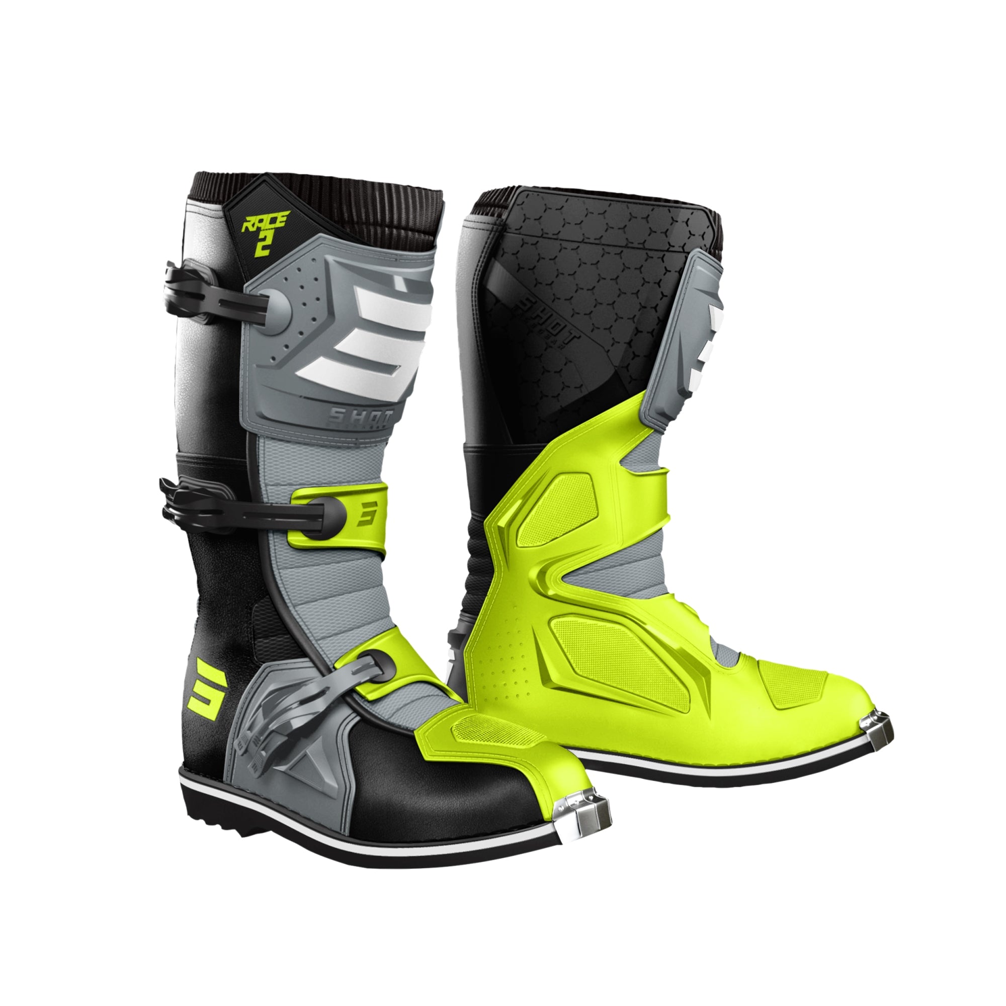 SHOT RACE 2 BOTAS DE MOTOCROSS BLACK_GREY_NEON_YELLOW - 39 - BOTAS