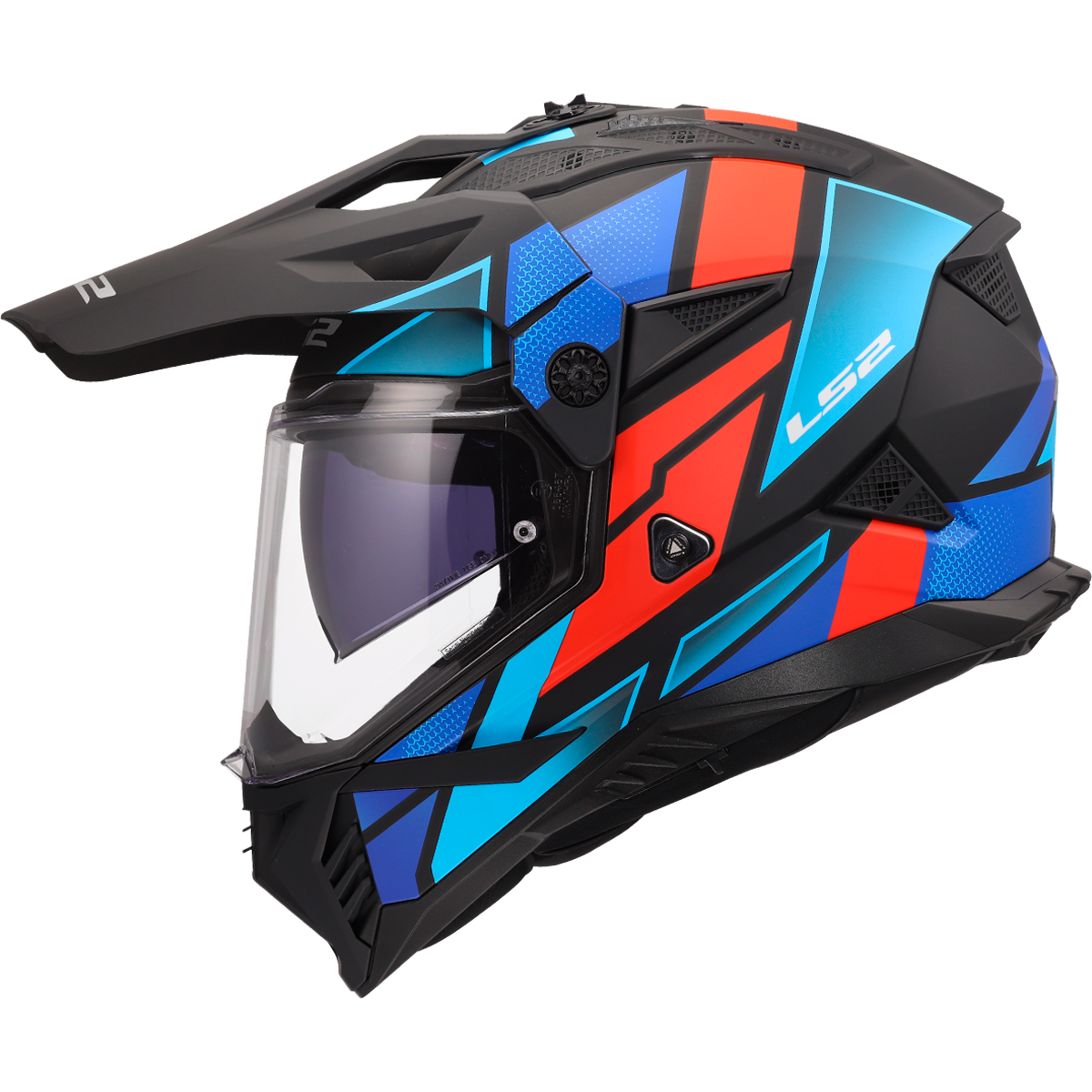LS2 MX702 PIONEER II BLOCK CASCO DE MOTO NEGRO ROJO AZUL