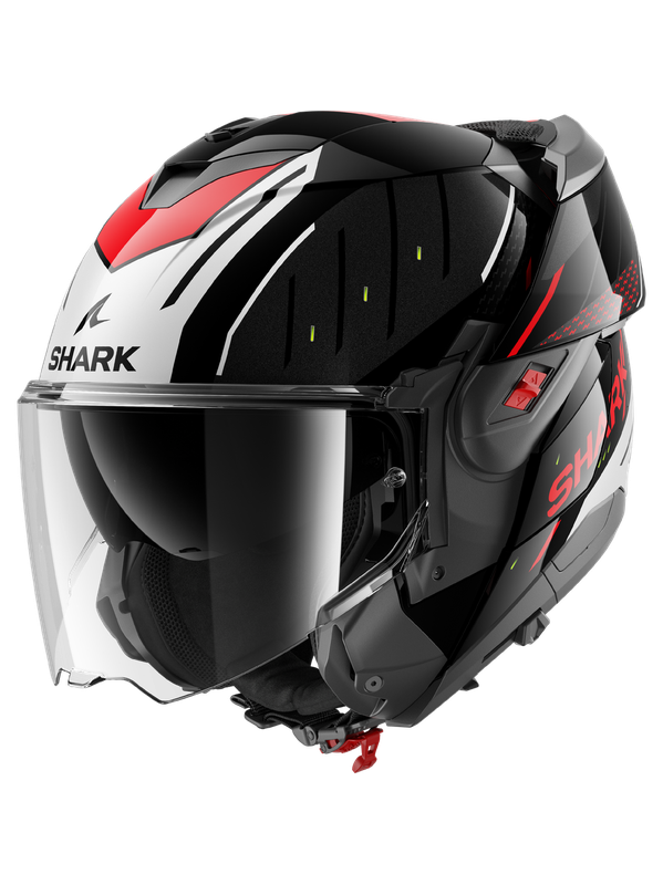 SHARK OXO RYDGER ABATIBLE CASCO MODULAR NEGRO PLATA ROJO