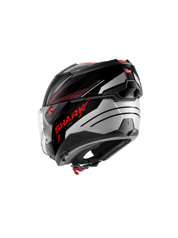 SHARK OXO RYDGER ABATIBLE CASCO MODULAR NEGRO PLATA ROJO