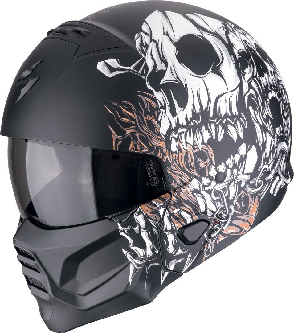 SCORPION EXO-COMBAT II GENESIS Moto Jet Casco Negro Mate Blanco Dorado