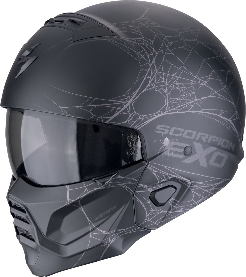 SCORPION EXO-Combat II Spiderweb Abierto Jet Casco Negro Mate Plata
