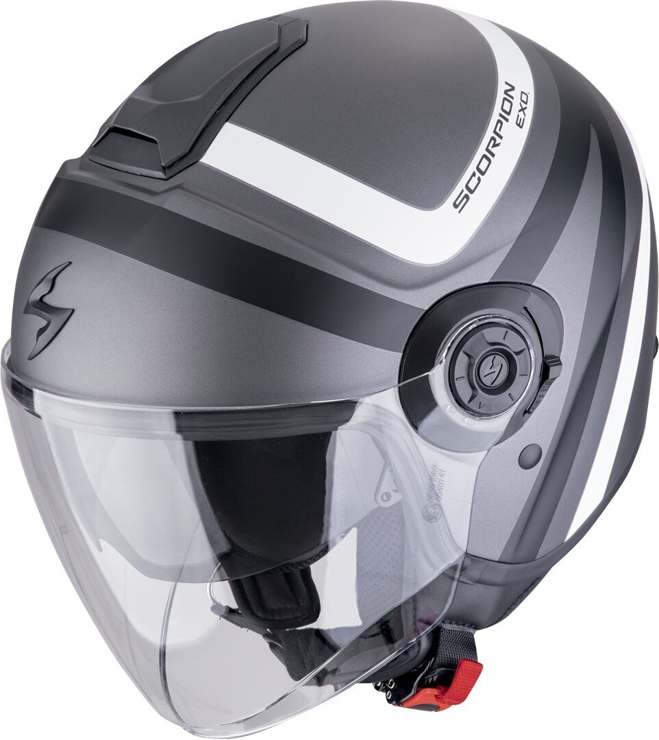 SCORPION EXO-CITY II RIVA Abierto Jet Casco Plata Mate-Negro-Blanco
