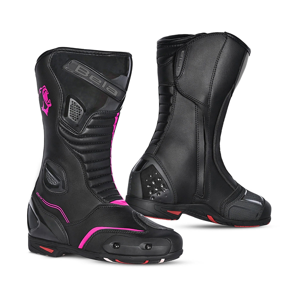 BELA STRIP CUIR GIRA DONA BOTA DE MOTO NEGRE ROSA
