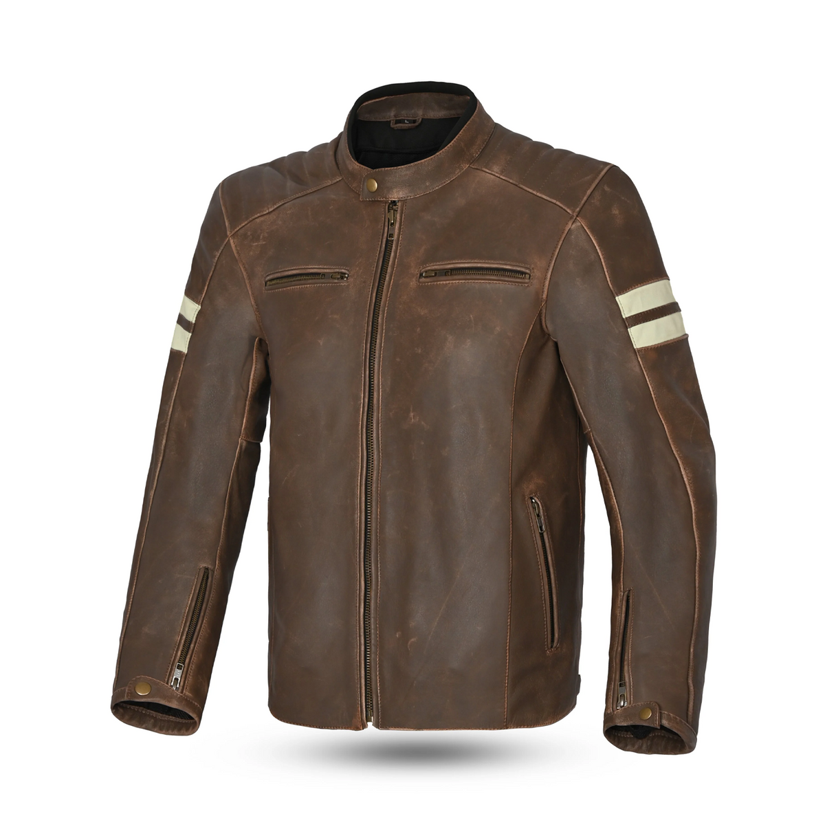 BELA STARK PIEL VINTAGE JAQUETE DE MOTO MARRON BEIGE