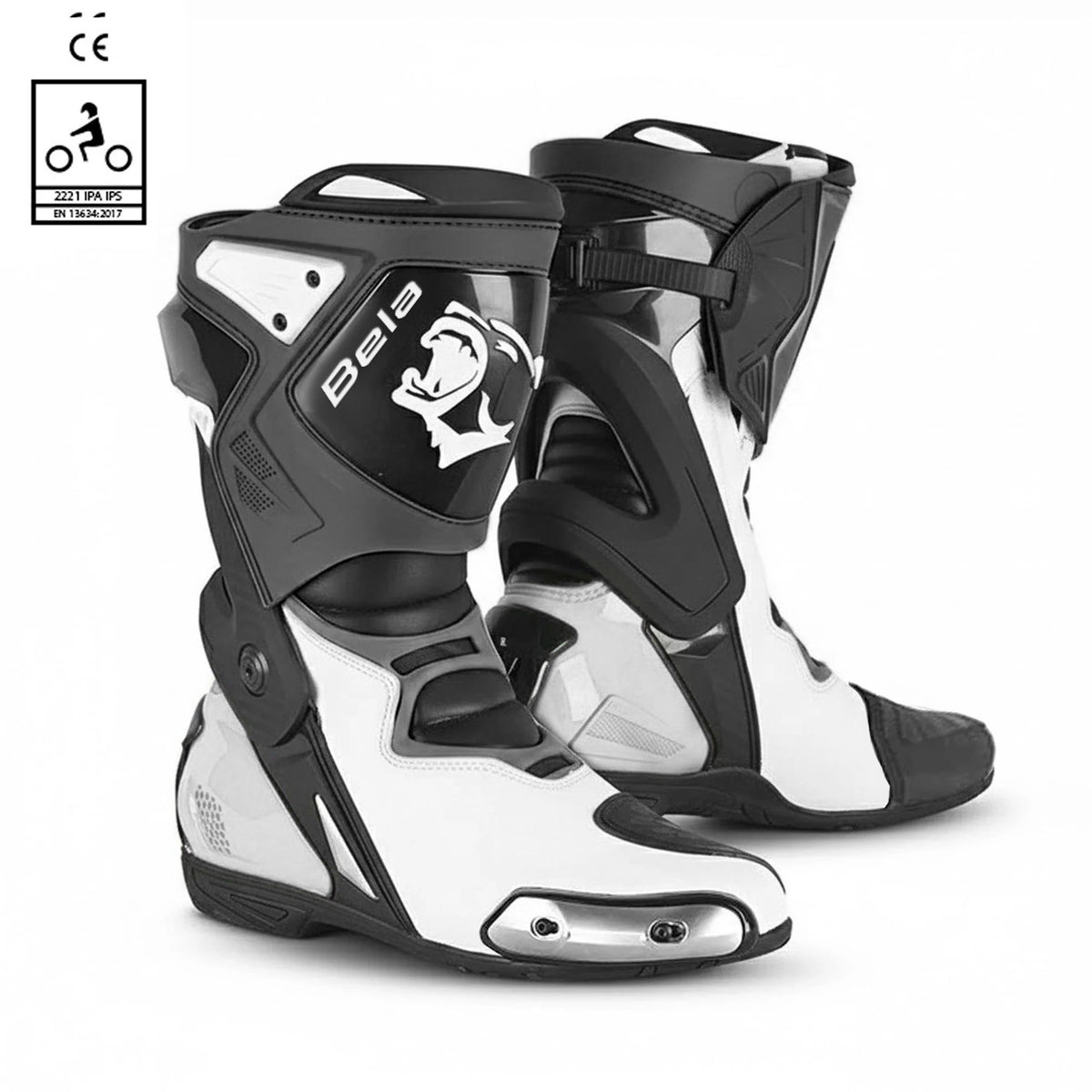 BELA RACE PRO (R-6) CUIR CARRERES BOTA DE MOTO NEGRE BLANC