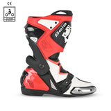BELA RACE PRO (R-6) CUIR CARRERES BOTA DE MOTO BLANC NEGRE VERMELL