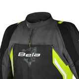 BELA CORDANIEL JAQUETE DE MOTO NEGRO GRIS OSCURO AMARILLO