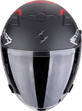 Scorpion EXO-230 BAND Cara Abierta Jet Casco Negro Mate Rojo Plata

