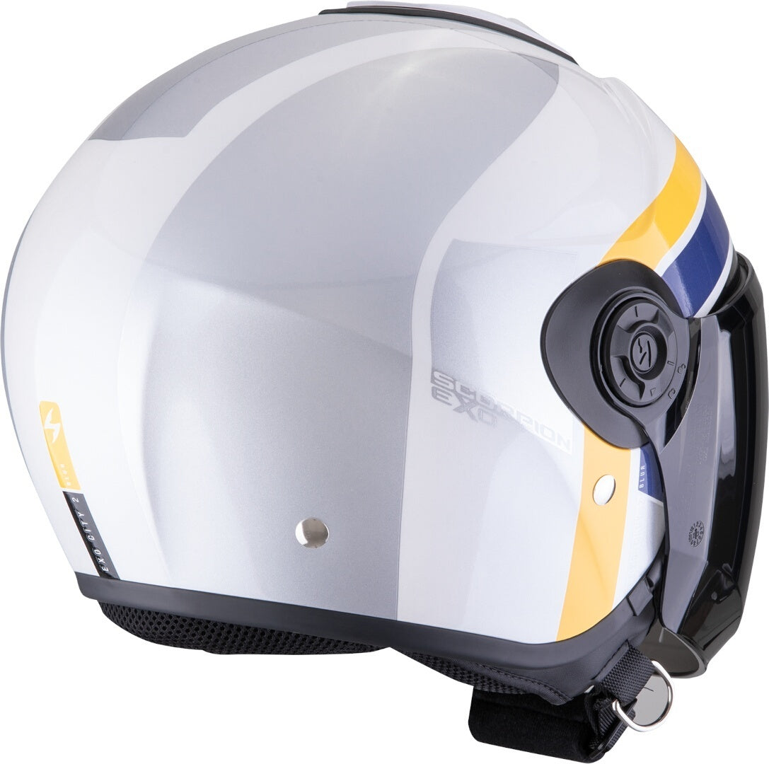 SCORPION EXO-CITY II BLUR Moto Urbano Jet Casco Blanco Plata Amarillo 