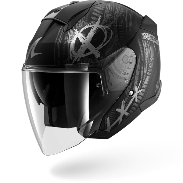 SHARK  SKWAL JET SHIEVER Mat NEGRO Anthra  Plata Casco De Moto
