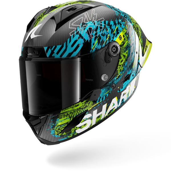 SHARK  AERON-GP FIM RACING #2 SPEED-VIB Carbon Azul Green Casco De Moto
