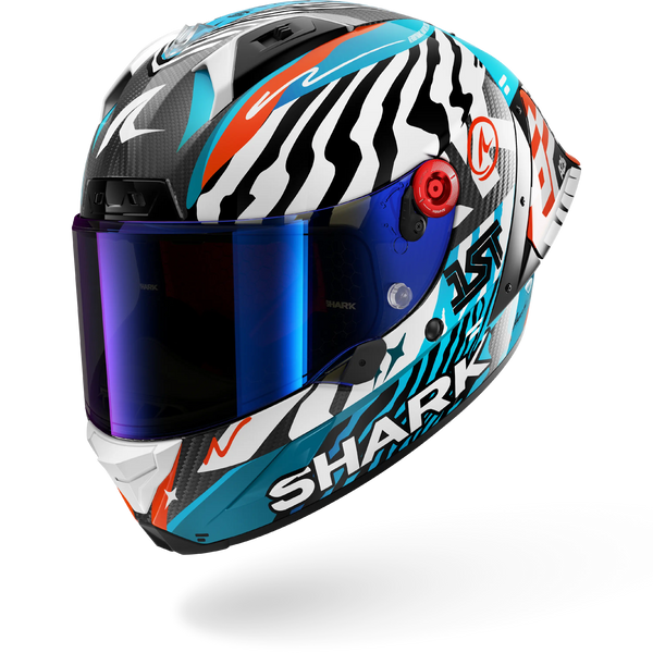 SHARK  AERON-GP FIM RACING #2 SPEED-FANCY Carbon Blanco Azul Casco De Moto