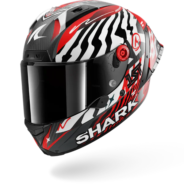 SHARK  AERON-GP FIM RACING #2 SPEED-FANCY Mat Carbon Blanco Rojo Casco De Moto