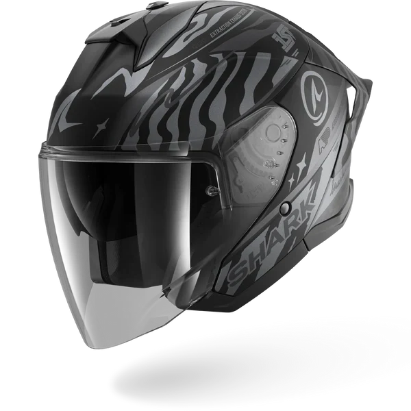 SHARK  SKWAL JET CUP SPEED-FANCY Mat NEGRO Anthra  Plata Casco De Moto