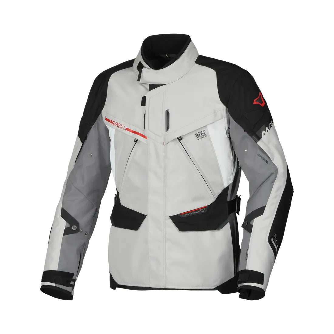 Macna Mundial Hombre Chaqueta Touring Textil 3 Capas Gris Negro Rojo
