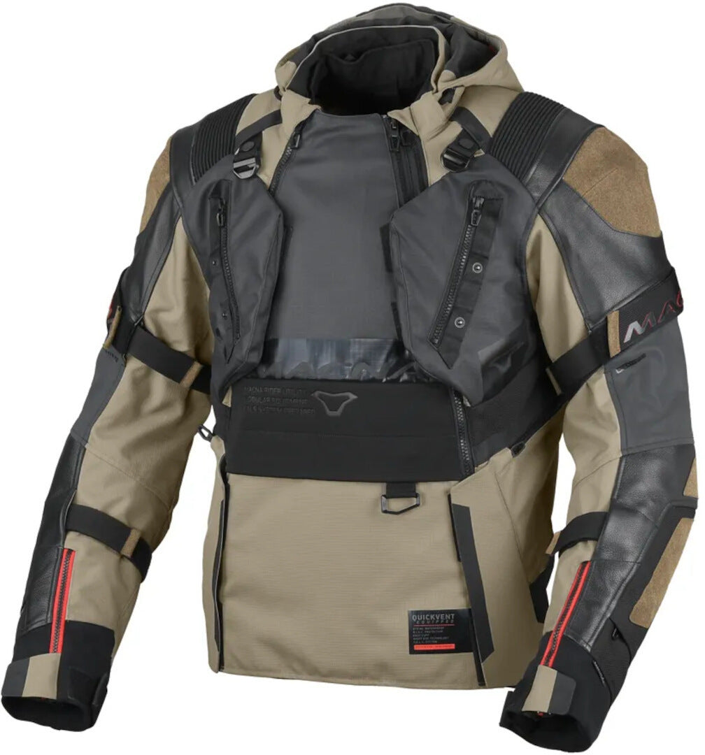 Macna Tryton moto cuero textil Chaqueta oliva negro